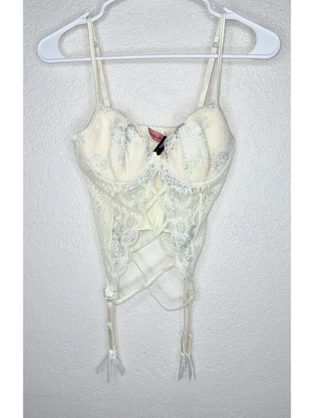 VS Sexy Little Things Lingerie Size 34C NEW NWTS No Panty White/cream/blue F1